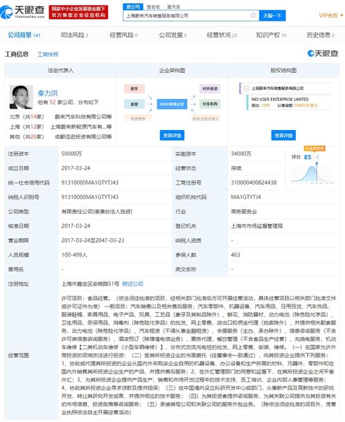 上海蔚來(lái)汽車銷售服務(wù)經(jīng)營(yíng)范圍新增衛(wèi)生用品 消毒劑批發(fā)等